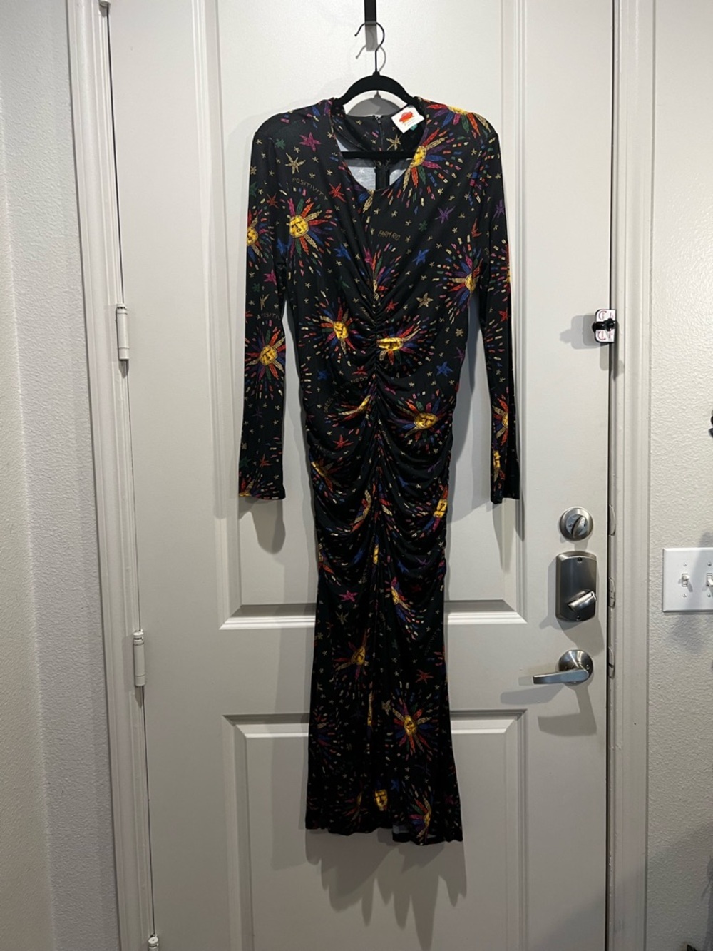 Farm Rio Celestial Sunburst Ruched Maxi Dress Size Large - Picture 2 of 7